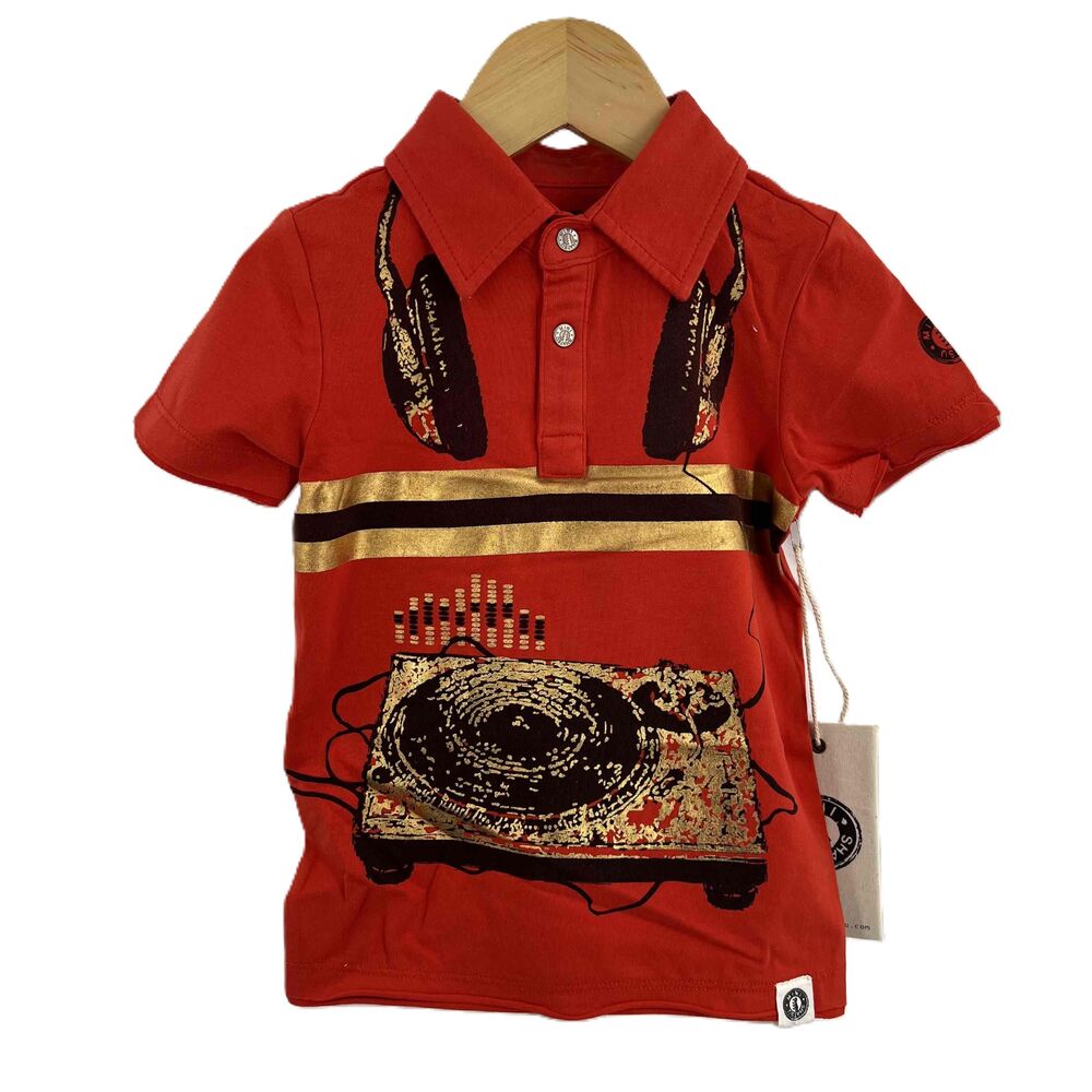 Mini Shatsu Red Polo Gold Foil Screen Printed DJ Turntable 12‎ Months New